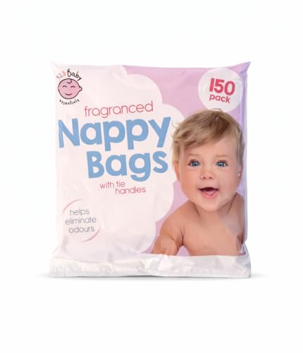 150 Fragranced Nappy Bags with Tie Handles Odour Control Disposable Baby Nappy Sacks Leak-Resistant Nursery Bin & Changing Bags Travel Friendly Orange