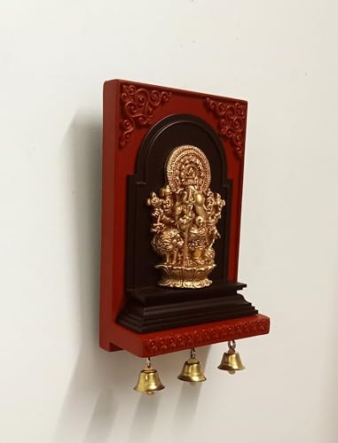 Image of PUJA CELEBRATIONS Sri Shubha Drishti Ganapathy With Bell, Wall Hanging, Housewarming Gift (2 x 4.5 x 7 inches),Red