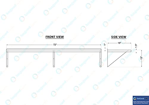 Image of AmGood 18 in. x 72 in. Stainless Steel Wall Shelf | NSF | Metal Shelving | Garage, Laundry, Storage, Utility Room | Restaurant, Commercial Kitchen