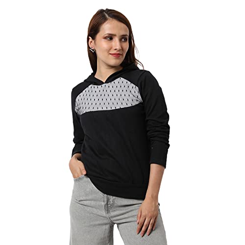 Image of PINACOLADA Women's Colorblock Sweatshirt with Ribbed Hem for Casual Wear | Low-High Neck | Long Sleeve | Button Closure | Cotton Sweatshirt Crafted with Comfort Fit for Everyday Wear