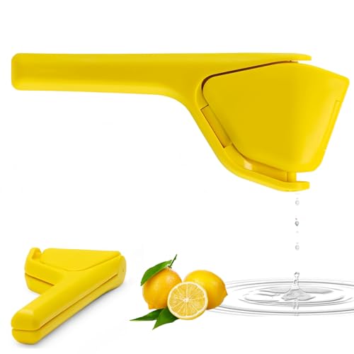 Prensa de limón – Prensa cítrica manual, lavable en el lavavajillas, prensa naranja manual para cocina, bar, restaurante, plegable para un almacenamiento pequeño (amarillo)