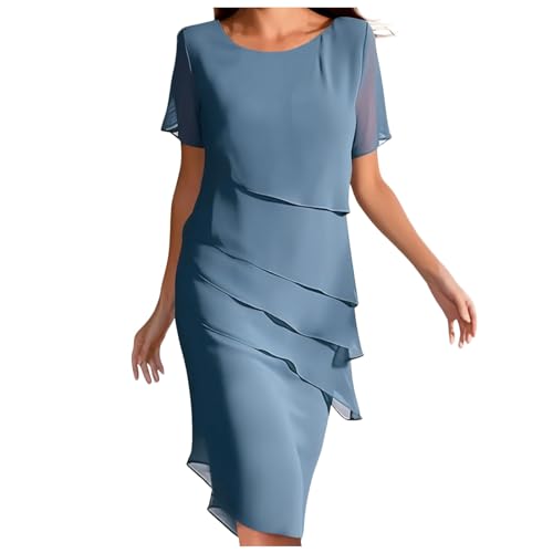 Figurschmeichelndes Blau Stufen Chiffonkleid Damen - Faltenkleid Midikleid Rundhals Kurzärm Abendkleider Sommer Freizeitkleid Patchwork Elegant a Linie Knielang Cocktailkleid Partykleid Mode Figurschmeichelndes Blau Stufen Chiffonkleid Damen - Faltenkleid Midikleid Rundhals Kurzärm Abendkleider Sommer Freizeitkleid Patchwork Elegant a Linie Knielang Cocktailkleid Partykleid Mode