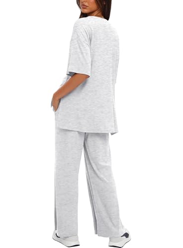 Image of Darong Women's Two Piece Sets Casual Short Sleeve Top Wide Leg Pants Lounge Matching Set Travel Vacation Airport Outfits