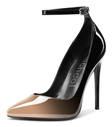 Aachcol Women Stiletto High Heel Pumps Slip-on Pointed Toe Ankle Strap Dress Shoes 5 Inch