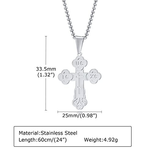 Men's Orthodox Cross Pendant Necklace - Trendy Religious Cross Chain,Hypoallergenic Waterproof Stainless Steel Christian Long Necklaces,Non Tarnish Byzantine Cross Symbol Pendants Necklace for Him2