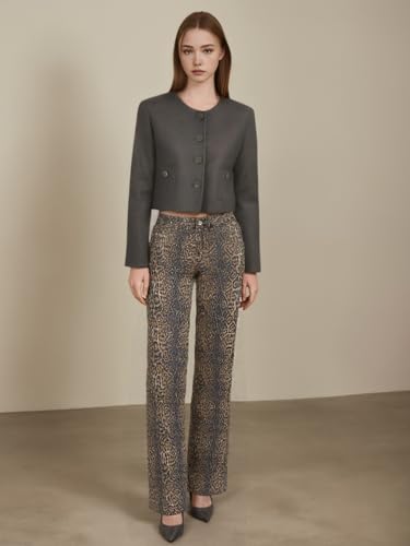 Women's Leopard Print Jeans Straight Leg Casual High Waisted Stretch Trendy Blue Jeans for Women2