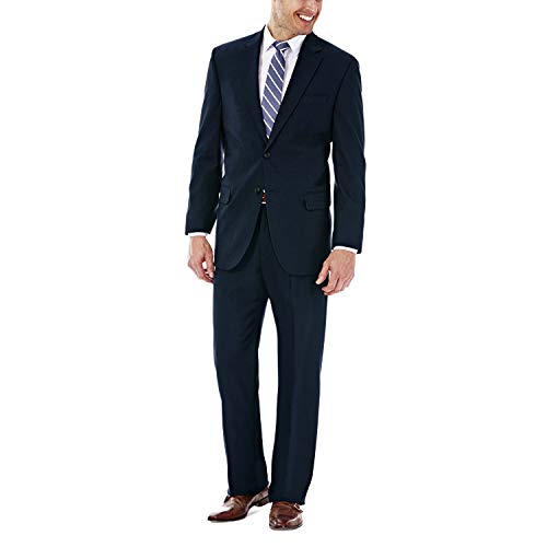 Haggar Men's Premium Performance Stretch Stria 2-Button Suit Separate Coat, 46/Long and Stria Plain Front Suit Separate Pant, 40W x 29L, Dark Navy