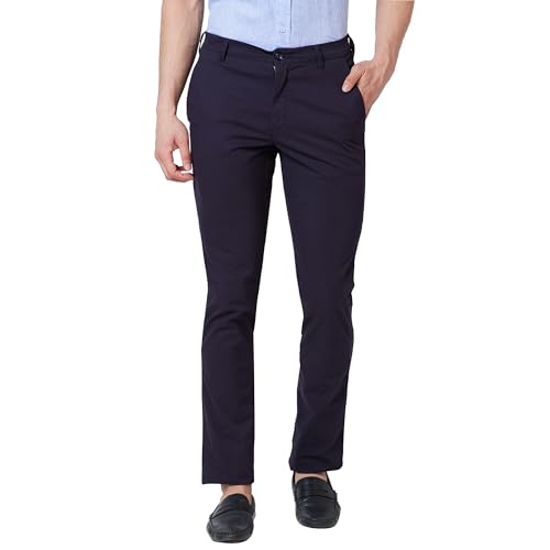 Image of Colorplus Men's Cotton Blend Solid Piece Dyed Pattern Contemporary Fit Flat Front Casual Trouser