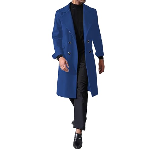 Maiyifu-GJ Men's Trench Coat Fall Winter Warm Long Overcoat Notched Lapel Double Breasted Wool Blend Pea Coats Outerwear4