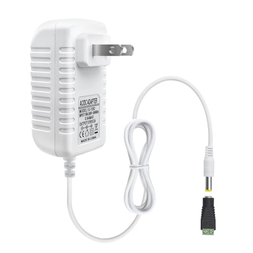 Image of 12V Power Supply, 12 Volt 2A 24W DC Power Supply, White LED Power Adapter, AC 110V to 12V Wall Mounted Transformer Plug for LED Strip Lights with 5.5 /2.1 DC Female Connector