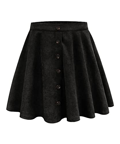 RITERA Plus Size Skirts for Women Button Up Flare A-Line Skirts Black Corduroy Stretchy Elastic High Waist Mini Skater Skirt Fall Winter 3XL 22W 24W