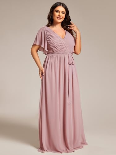 Image of Ever-Pretty Plus Women's Chiffon Bridesmaid Dress A-Line Empire Waist Floor Length Plus Size Formal Wedding Guest Dresses