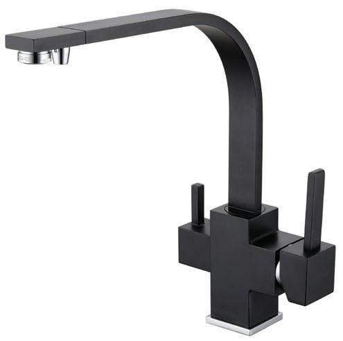 100% Cobre sólido Cuadrado Giratorio de 3 vías de Tres flujos RO ósmosis Filtro de Agua Fregadero de Cocina Mezclador Accesorio (C)