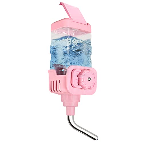 Vannon Small Animal Water Dispenser for Cage, 30oz Auto Feeding Crate Water Bottle for Rabbit, Chinchilla, Ferret, Guinea Pig, Squirrel, Hedgehog, Pet Nozzle Diameter: 10mm, BPA Free, Pink