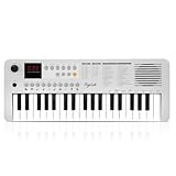 POGOLAB MK1 37 Keys Kids Keyboard Piano, Mini Portable Multi-Function Piano with Excellent Sound Quality, Built-In Speaker & LED Display, Small Electric Music Keyboard Gift for Beginners (White)