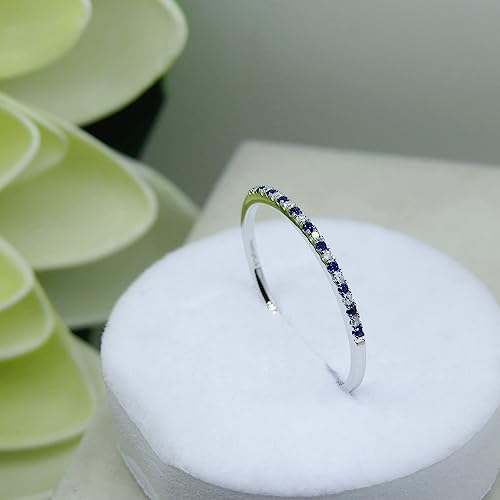 Dazzlingrock Collection Round Blue Sapphire & White Diamond Stackable Band for Women in Solid Gold4