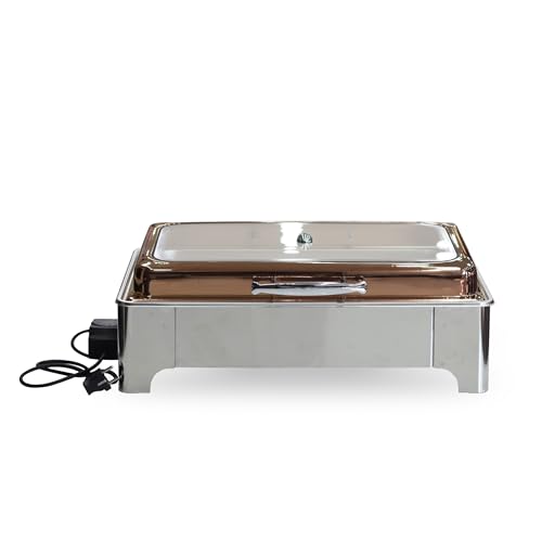 Image of Malabar Stainless Steel Chafing Dish with Transparent Lid, Rectangular Chafing Dish Set with Hydraulic Lid, Mirror Finished Buffet Food Warmer (Electric, 9 LTR - Rose Gold)
