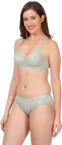 Image of Women Non Padded Wirefree Pure Cotton Printed Multicolor Bra & Penty Set 2 Pack Combo
