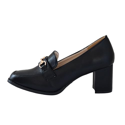 lus.215410-C ビットヒールローファーパンプス レディース (ブラック, 日本の靴のサイズ寸法, 大人, アルファベット, S)
