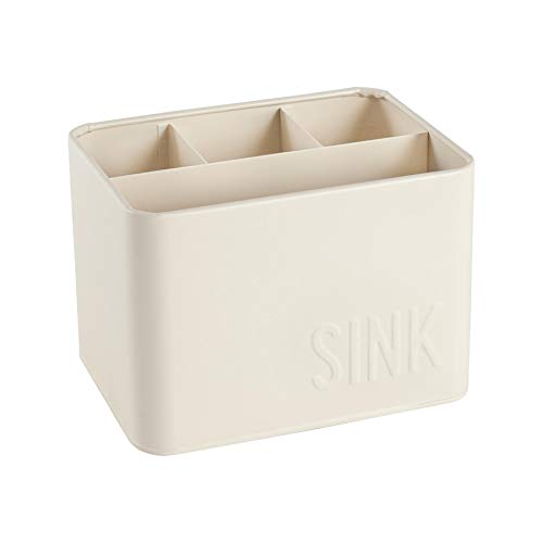 Harbour Housewares Kitchen Sink Tidy Caddy - Cream - Vintage Metal Organiser with 4 Compartments - Steel Washing Up Brush & Soap Holder - Minimalist Countertop Storage for Sponges & Cloths