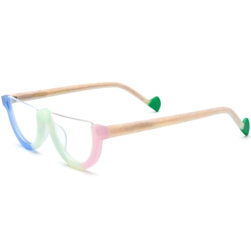 Image of HEPIDEM Matte Multicolor Acetate Glasses Frame Women,Semi Rimless Round Optical Eyeglasses