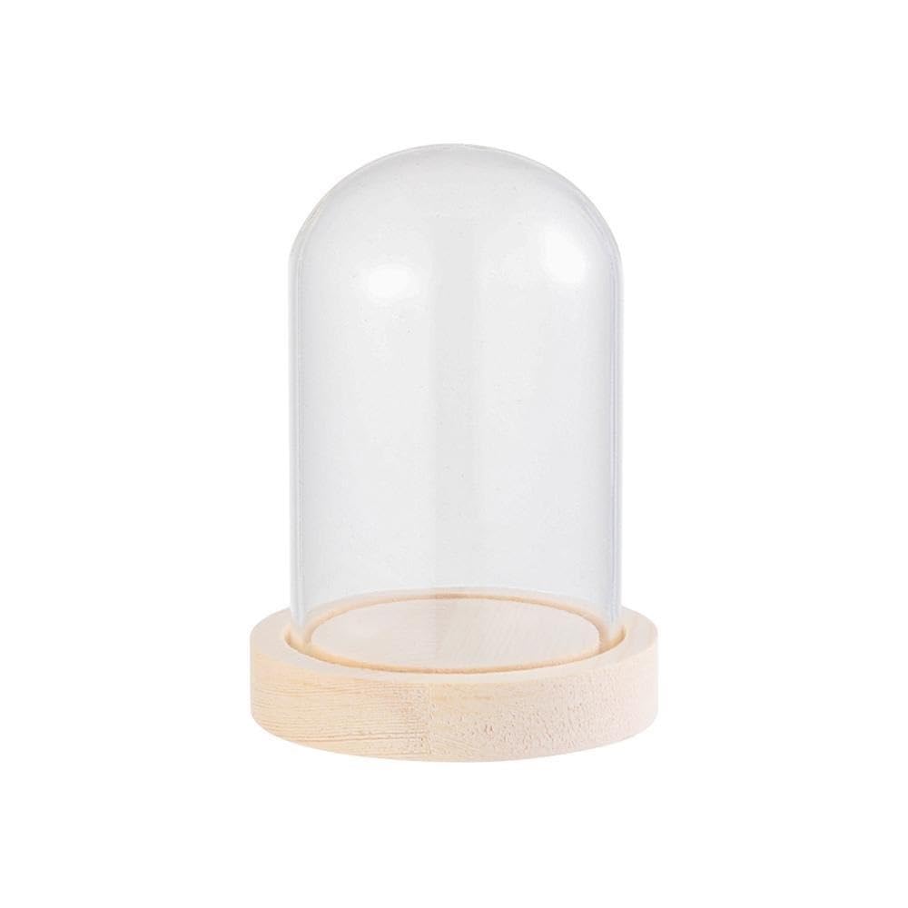 LOMNCHSG Glass Cloche Dome, Glass Cloche Jar Wooden Base Display Stand Cover Terrarium Bottle Box Multiple Sizes 1pc(9x12cm)