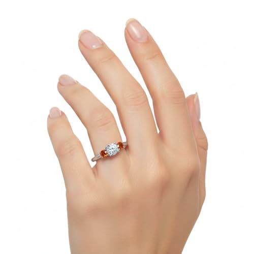 Image of Choose Your Gemstone Classic Three Stone Ring 925 Sterling Silver Round Shape 3 Stone Engagement Rings Everyday Jewelry Wedding Jewelry Handmade Gifts for Wife US Size 4 to 12