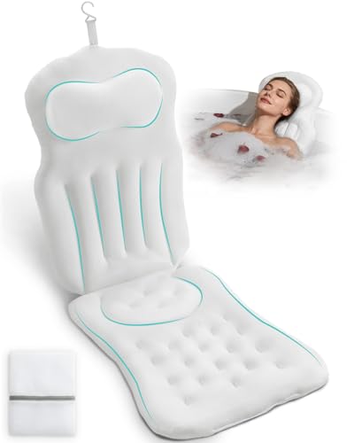 Full Body Bath Pillow for Bathtub 5D Thick Tub Pillow for Bathtub with 192 Non-Slip Suction Cups Laundry Bag & Hook Bathtub Pillow for Head Neck & Back Support (White 51*15)