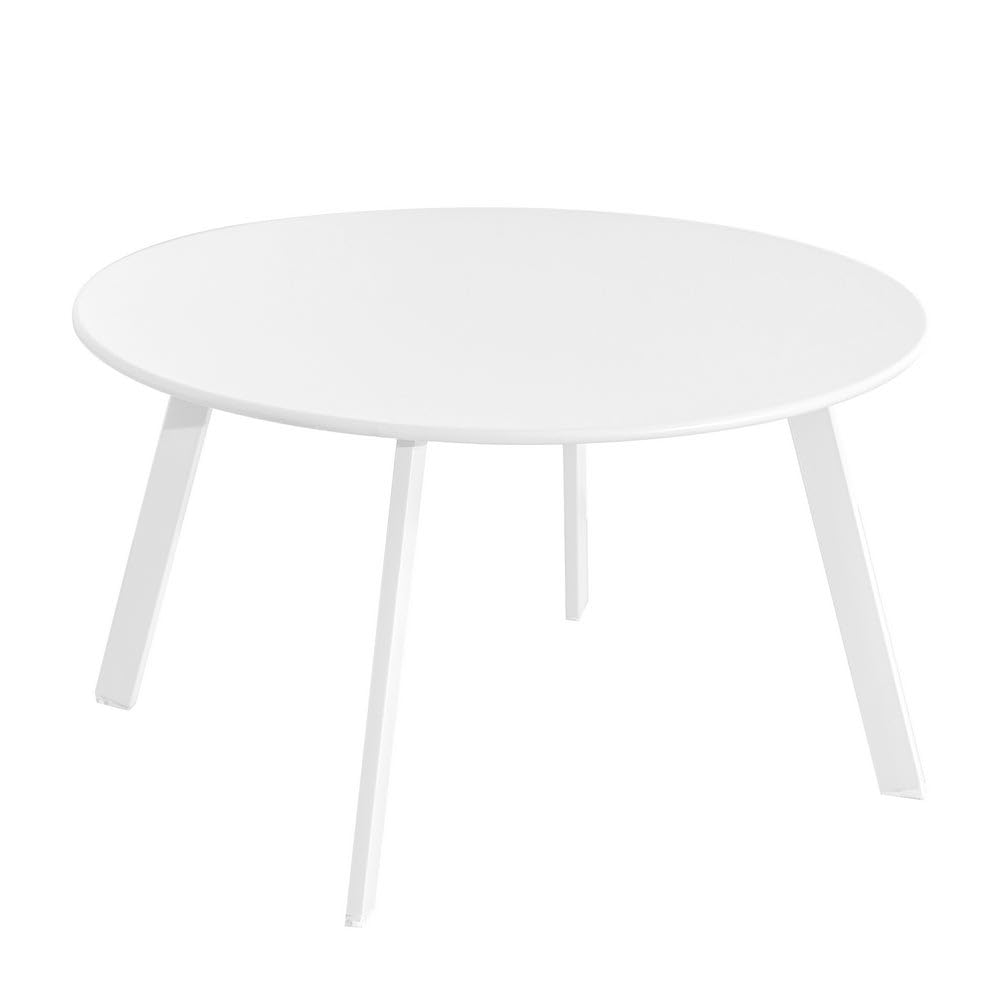 LOLAhome Mesa Auxiliar Marzia lacada Blanca | Ø70 x 40 cm | De Acero con Revestimiento epoxi anticorrosión Interiores y Exteriores, jardín, terraza y balcón