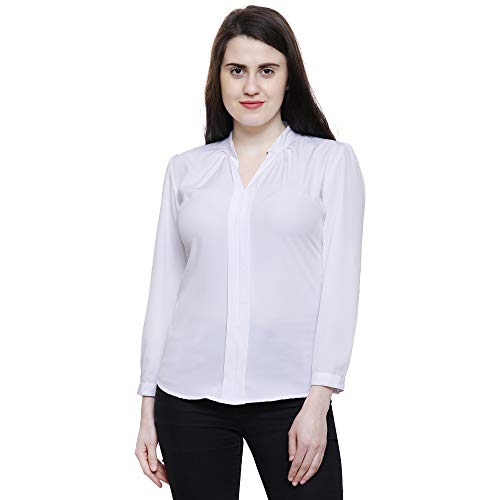 Image of Alaine Women Blouse Long Sleeve Office Lady Shirt Women Tops (White, X-Large)