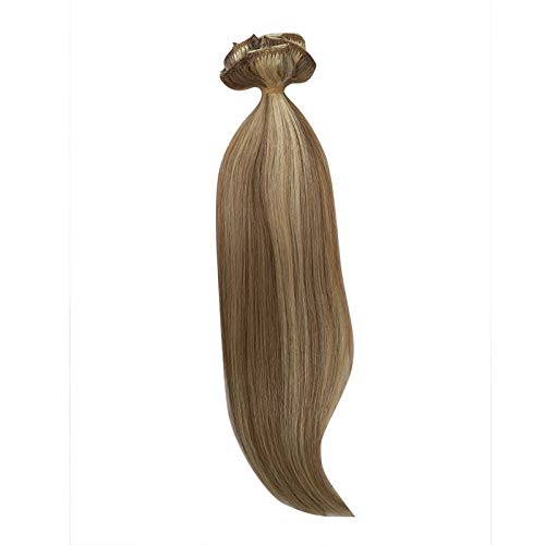7pcs 80g Clip in Real Human Hair Extensions Silky Straight Clip on Remy Human Hair Extensions (15” 80g, 8/613)