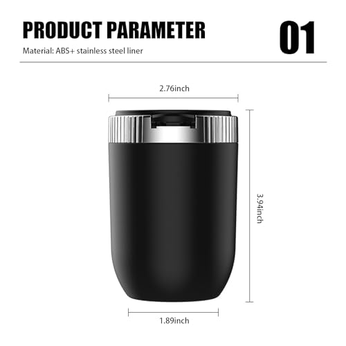 Image of Tesnaao 1 PC Car Ashtray, 3.93 inch x 2.75 inch x 1.88 inch Large Center Console Opening Designed Flame Retardant Stainless Steel Liner Trash Can with Cap, Detachable Neat Accessories, for Cars (Black & Silver)