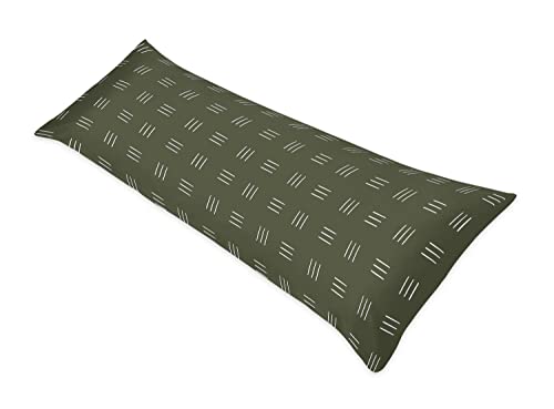 Image of Sweet Jojo Designs Hunter Green Body Pillow Case Cover (Pillow Not Included) - White Bohemian Woodland Tribal Southwest Mud Cloth Hatch Gender Neutral Triple Line for Safari Jungle Animal Collection