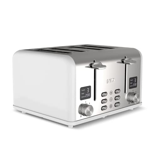 LAICA ISEO 4 slice digital toaster with Independent High Lift & Extra-Wide Slots, Defrost & Reheat Functions, 6 Browning Settings, Bagel Feature- Stainless Steel, White