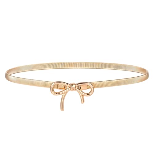 Thin Gold Belts for Women,Adjustable Bow Waist Belt Chain Stretchy Skinny Belt for Dresses Shirt Jeans