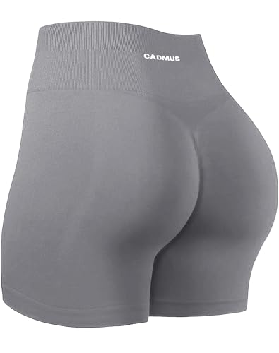 CADMUS Women's High-Waisted Spandex Athletic Shorts for Yoga, Running, Volleyball, Cheer & Biker Shorts, Grey, L