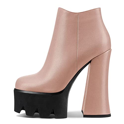 Castamere Women Chunky Block High Platform Heel Round Toe Ankle Boots Short Bootie Slip-on Zipper Dress Party Boots