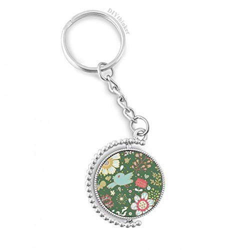 Porte-clés rotatif peinture fleur plante vert foncé 3x9cm