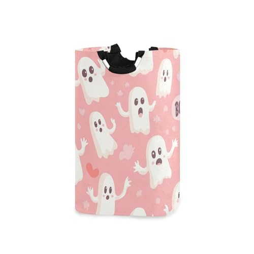 Jihqo Laundry Hamper Basket Halloween Ghost Pink Collapsible Nursery Storage Bin Waterproof Clothing Baskets for Home Bedroom Bathroom Washing Room