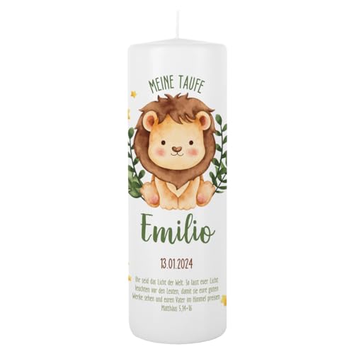 Striefchen® Taufkerze 250/80 mm mit Tiermotiven und Aufdruck des...