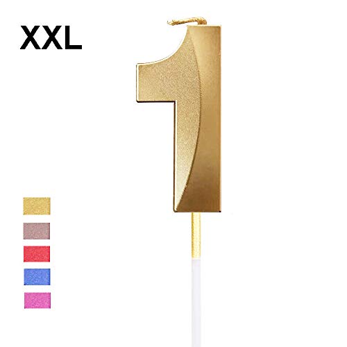 2.76'' Extended XXL Large Gold Glitter Happy Birthday Long Numbers Candles 3D Design
