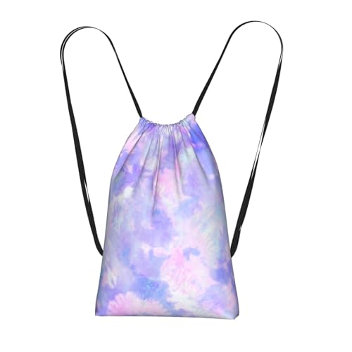 Pcoiuyb Tie-dye en tonos pastel morados,Mochila con cordón unisex, bolsa de deporte, bolsa de gimnasio, mochila plegable con cordón