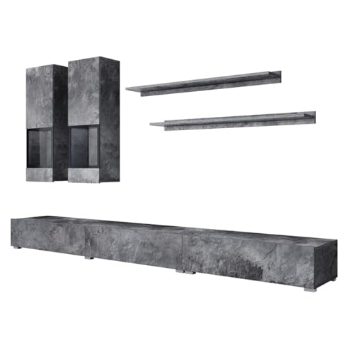 PRICE FACTORY just for you Ensemble Meubles de Salon Ramos – Gris Effet Ardoise – Composition Murale Design sans LED