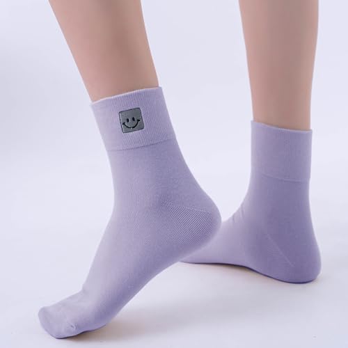Image of HUGSWEET Cotton Soft Comfy Crew Ankle above Socks for Women Gift 5-10 Pairs | Colorful Casual Cute Funny Smiley Face Quarter Mini Crew Thin Socks, Elastic Lightweight Gifts for Women