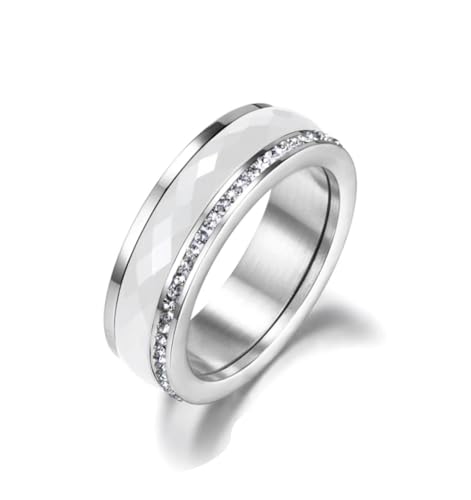 FUSHENGTER Bague Femme Bagues Rings Fille Homme Cadeau Bagues De Fiançailles De Mariage En Céramique Blanche Classique Pour Femmes 6 Argent