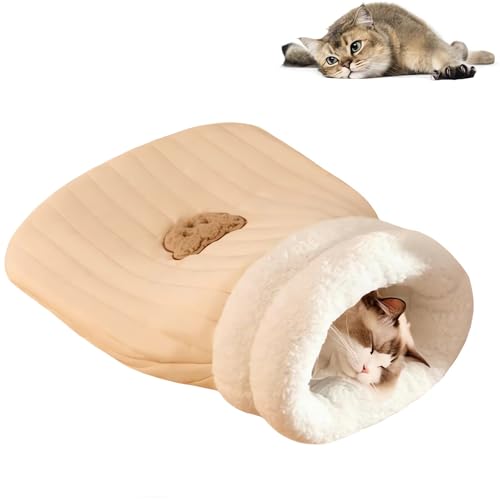 猫ベッド 猫用寝袋 ペット ハウス 寝袋 半密閉式 キャットハウス 猫用ベッド かわいい ふわふわ 暖かい 保温防寒 寒さ対策 洗える 猫寝床 ペットハウス ペットマット ペット布団 犬猫用 ペット用品 秋冬用 (ライトブラウン-スタイル2)