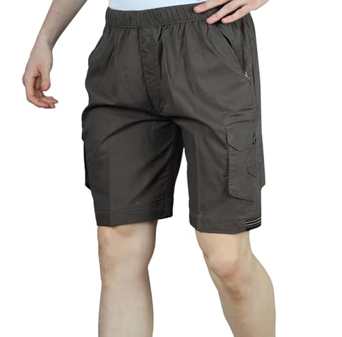 Image of Men Cotton Regular Fit Solid Short | 2 Zipper Pocket | 3 Button Pockets | Versatile Half Pants for Everyday -