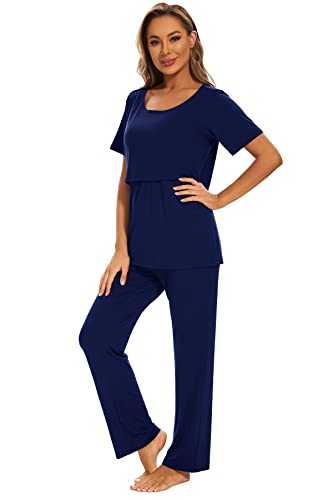 Image of Smallshow Women's Postpartum Pajamas Short Sleeve Maternity Nursing Pjs
