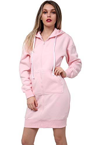 GW CLASSY OUTFIT Sudaderas largas con capucha para mujer, con cremallera, manga larga, forro polar, casual, con bolsillos, Rosa Bebé Largo, 44-46