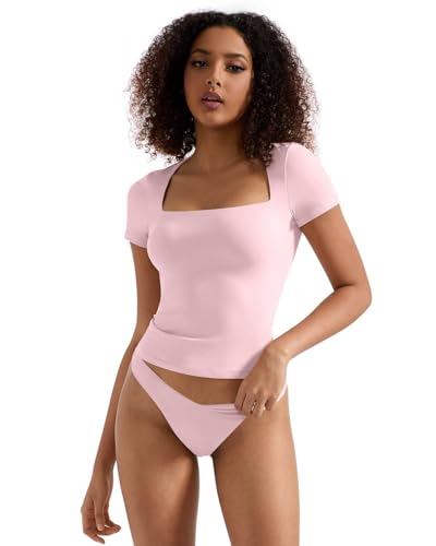 SUUKSESS Women Double Lined Fitted Basic Tee Shirts Square